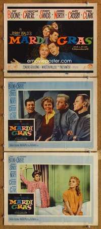 q738 MARDI GRAS 3 movie lobby cards '58 Pat Boone, Christine Carere