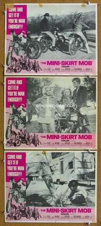 q741 MINI-SKIRT MOB 3 movie lobby cards '68 AIP, sexy biker girl!