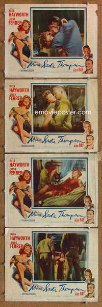 q611 MISS SADIE THOMPSON 4 movie lobby cards '54 Rita Hayworth, Ferrer