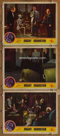 q748 NIGHT MONSTER 3 movie lobby cards '42 cool skeleton image!