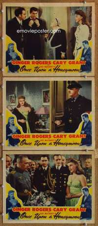 q753 ONCE UPON A HONEYMOON 3 movie lobby cards '42 Ginger Rogers, Grant