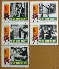 q525 OUR MAN FLINT 5 movie lobby cards '66 James Coburn spy spoof!