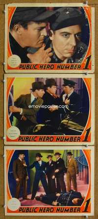 q760 PUBLIC HERO #1 3 movie lobby cards '35 Chester Morris, Barrymore