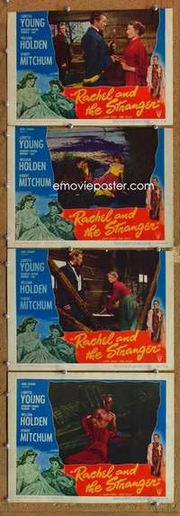 q623 RACHEL & THE STRANGER 4 movie lobby cards '48 Loretta Young, Holden