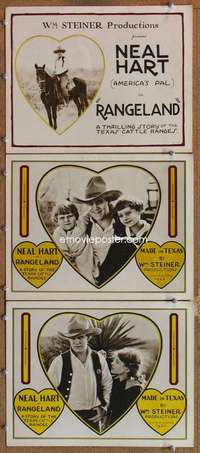 q766 RANGELAND 3 movie lobby cards '22 Neal Hart, America's pal, Texas!