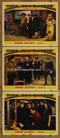 q772 RIDIN' ON A RAINBOW 3 movie lobby cards '41 Gene Autry, Burnette