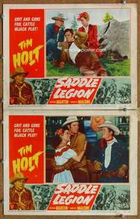 q959 SADDLE LEGION 2 movie lobby cards '51 Tim Holt, Dorothy Malone