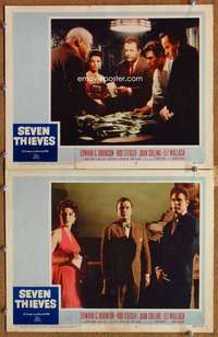 q964 SEVEN THIEVES 2 movie lobby cards '59 Joan Collins, Rod Steiger