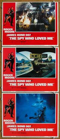 q794 SPY WHO LOVED ME 3 movie lobby cards '77 Moore as James Bond!