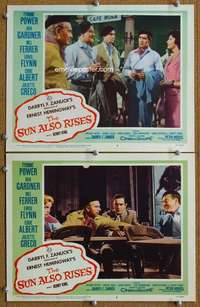 q975 SUN ALSO RISES 2 movie lobby cards '57 Errol Flynn, Tyrone Power