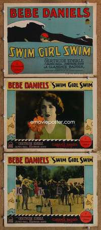 q802 SWIM GIRL SWIM 3 movie lobby cards '27 Bebe Daniels,Gertrude Ederle