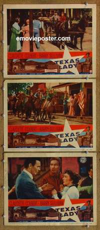 q805 TEXAS LADY 3 movie lobby cards '55 Claudette Colbert, Sullivan