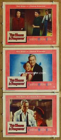 q806 THIS WOMAN IS DANGEROUS 3 movie lobby cards '52 Joan Crawford