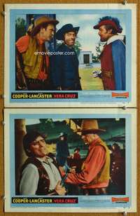 q985 VERA CRUZ 2 movie lobby cards '55 Gary Cooper, Burt Lancaster