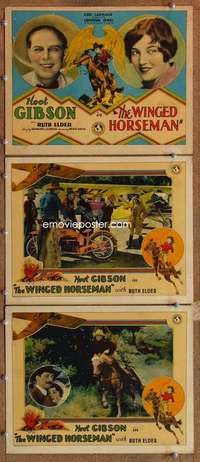 q816 WINGED HORSEMAN 3 movie lobby cards '29 Hoot Gibson, Ruth Elder