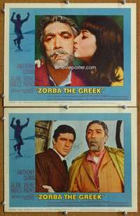 q991 ZORBA THE GREEK 2 movie lobby cards '65 Anthony Quinn, Cacoyannis