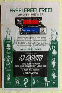 r003 13 GHOSTS green style 1sh '60 William Castle, great art of all the spooks, Ghost Viewer!