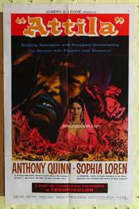 r097 ATTILA one-sheet movie poster '58 The Hun, Anthony Quinn, Sophia Loren