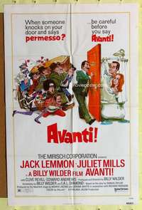 r099 AVANTI one-sheet movie poster '72 Lemmon, Billy Wilder, Kossin art!