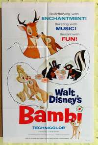 r106 BAMBI one-sheet movie poster R66 Walt Disney cartoon classic!