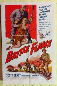 r122 BATTLE FLAME one-sheet movie poster '59 Marine Corps, Scott Brady
