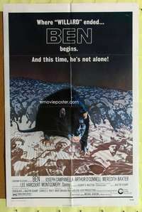 r143 BEN one-sheet movie poster '72 lots of killer rats, Willard 2!