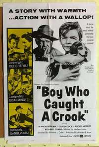 r162 BOY WHO CAUGHT A CROOK one-sheet movie poster '61 boy and cute puppy!