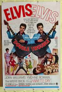 r254 DOUBLE TROUBLE one-sheet movie poster '67 rockin' Elvis Presley!