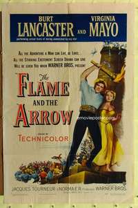 r302 FLAME & THE ARROW one-sheet movie poster '50 Burt Lancaster, Mayo