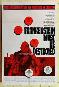 r312 FRANKENSTEIN MUST BE DESTROYED one-sheet movie poster '70 Cushing