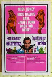 r334 GOLDFINGER/DR NO one-sheet movie poster '66 Sean Connery, James Bond!