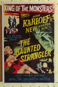 r367 HAUNTED STRANGLER one-sheet movie poster '58 Boris Karloff, horror!