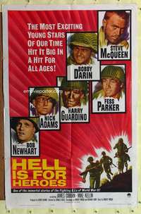 r375 HELL IS FOR HEROES one-sheet movie poster '62 Steve McQueen, WWII!
