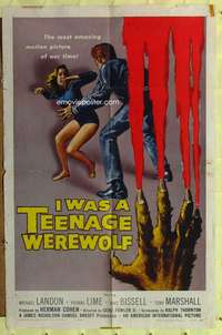 r412 I WAS A TEENAGE WEREWOLF one-sheet movie poster '57 AIP classic!