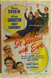 r445 IT STARTED WITH EVE one-sheet movie poster '41 Deanna Durbin,Laughton