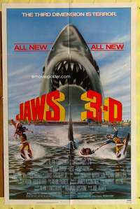 r452 JAWS 3-D one-sheet movie poster '83 Great White Shark horror!