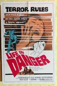 r484 LIFE IN DANGER one-sheet movie poster '64 mad killer on the loose!