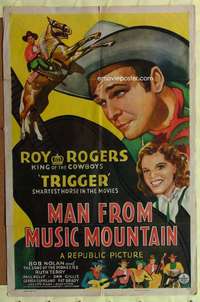 r509 MAN FROM MUSIC MOUNTAIN one-sheet movie poster '43 Roy Rogers