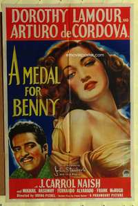 r530 MEDAL FOR BENNY one-sheet movie poster '45 ultra sexy Dorothy Lamour!