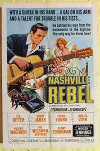 r581 NASHVILLE REBEL one-sheet movie poster '66 Tex Ritter plays guitar!