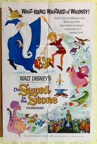 r863 SWORD IN THE STONE one-sheet movie poster '64 Disney, King Arthur!