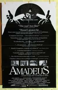 s028 AMADEUS one-sheet movie poster '84 Milos Foreman, Mozart bio!