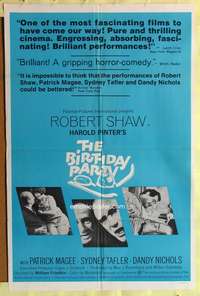 s072 BIRTHDAY PARTY one-sheet movie poster '68 Robert Shaw, Harold Pinter