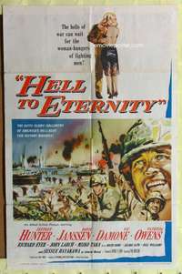 s417 HELL TO ETERNITY one-sheet movie poster '60 Jeffrey Hunter, WWII