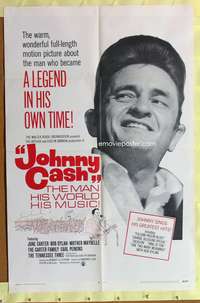 s480 JOHNNY CASH one-sheet movie poster '69 great portrait, country music!