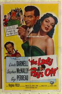 s496 LADY PAYS OFF one-sheet movie poster '51 sexy gambling Linda Darnell!