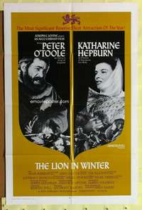 s511 LION IN WINTER style B one-sheet movie poster '68 Kate Hepburn, O'Toole