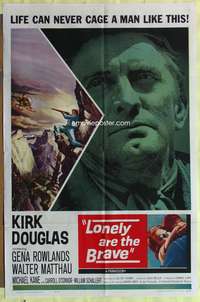 s528 LONELY ARE THE BRAVE one-sheet movie poster '62 Kirk Douglas classic!