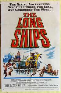 s532 LONG SHIPS one-sheet movie poster '64 Widmark, Mighty Vikings!