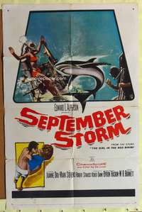 s653 SEPTEMBER STORM one-sheet movie poster '60 Joanne Dru, cool shark!